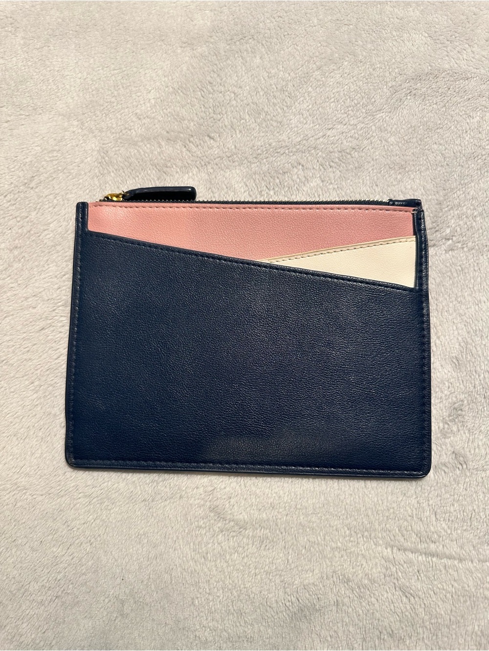 Colorblock Leather Zip Pouch in Navy, Blush & Cream